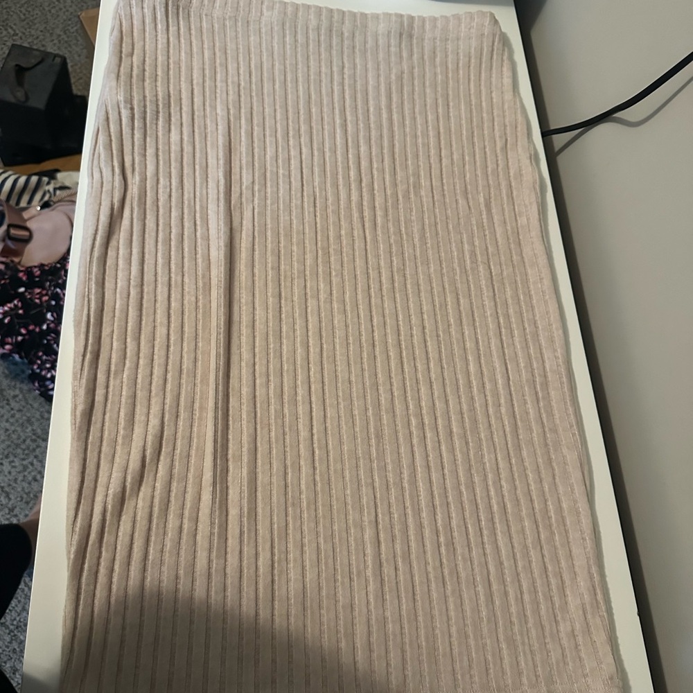 SHEIN Tan Ribbed Midi Pencil Skirt